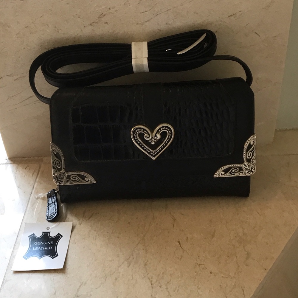 Black Leather Women's Bag with Heart Detail